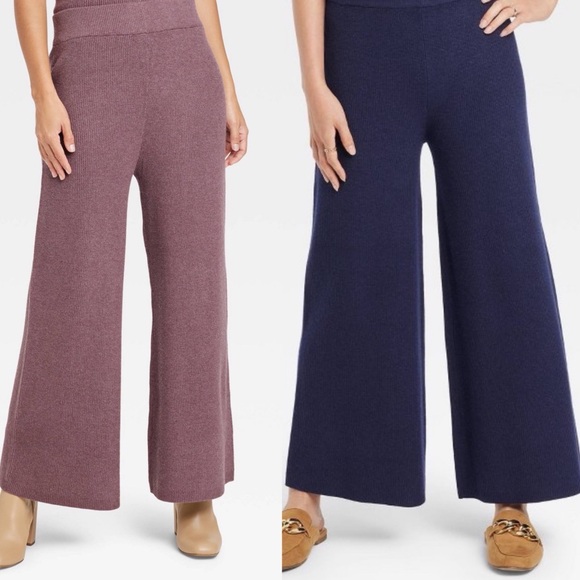 *Set of 2* High-Rise Ribbed Sweater Wide-Leg Pants - Picture 3 of 7